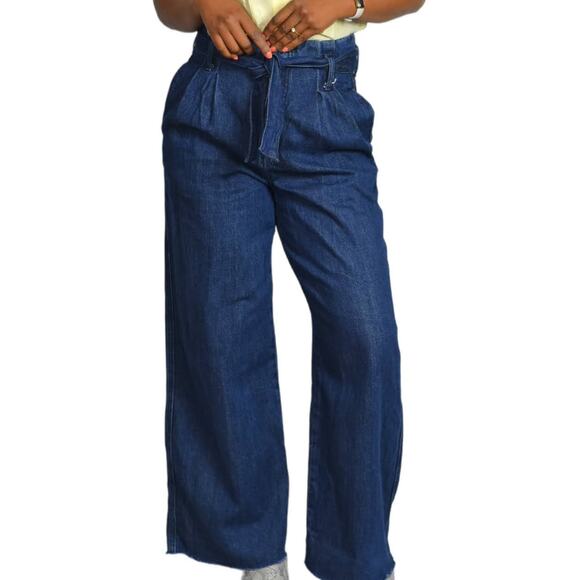 Zara Trouser Jeans Paperbag Waist Belted High Rise Pleated Wide Leg Flare Size 2 - Picture 12 of 15